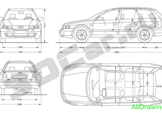 Audi A4 Stationcar (Audi A4 Steishenkar) - drawings (drawings) of the car
